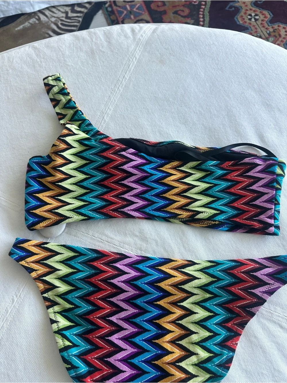 Milly Cabana Black Bikini with Multicolor Chevron Trim S